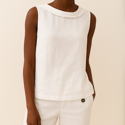 Kayla | Airy Sleeveless Linen Tank Top with Soft Rolled Collar