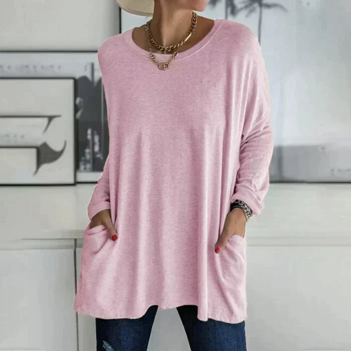 Ruby | Relaxed Oversized Long Sleeve Tunic Top with Patch Pockets