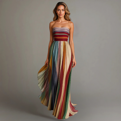 Judith | Bold Strapless Pleated Maxi Dress in Vibrant Colors