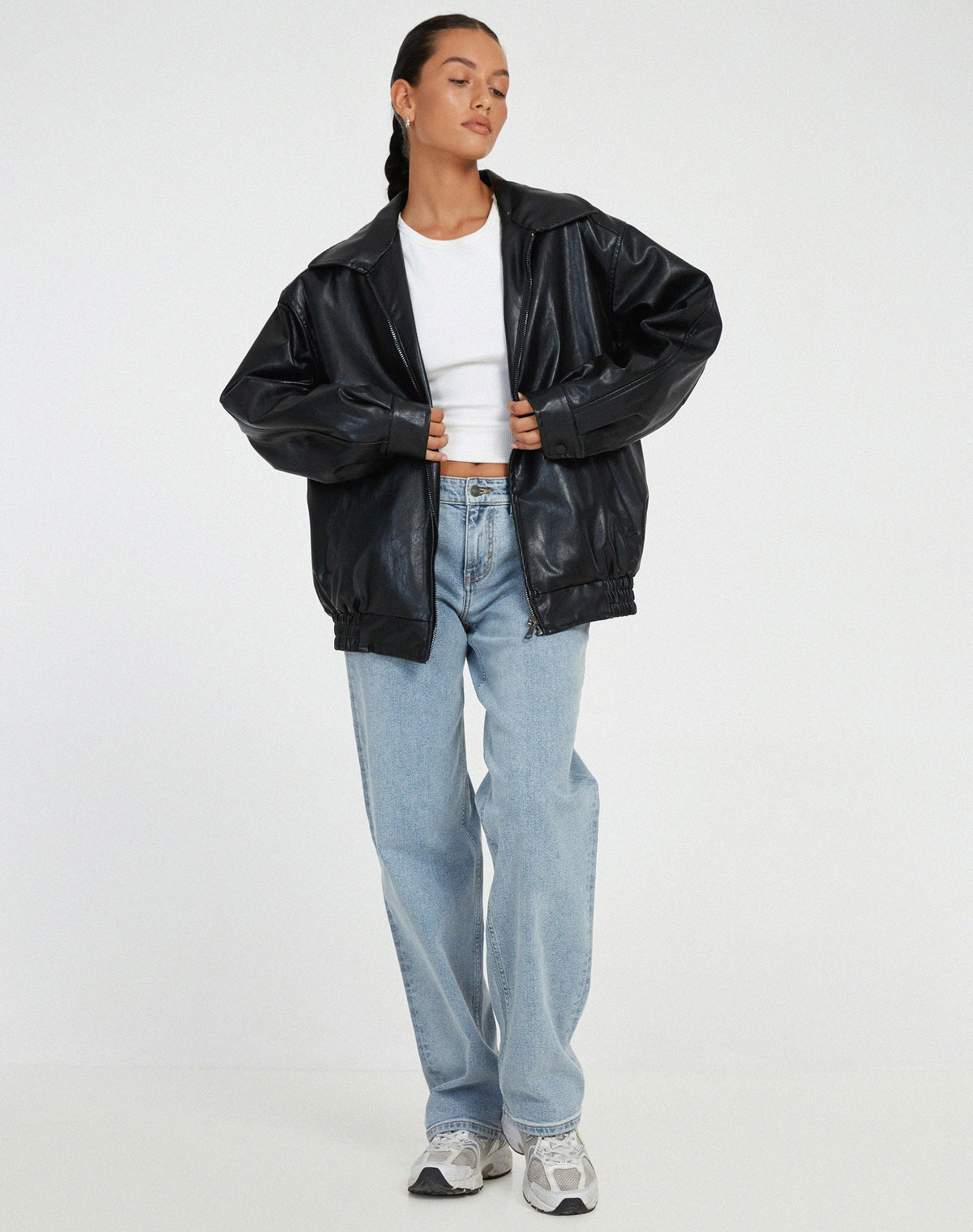 Zada | Relaxed Oversized Leather Bomber Jacket