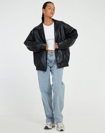 Zada | Relaxed Oversized Leather Bomber Jacket