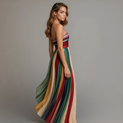 Judith | Bold Strapless Pleated Maxi Dress in Vibrant Colors