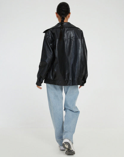 Zada | Relaxed Oversized Leather Bomber Jacket