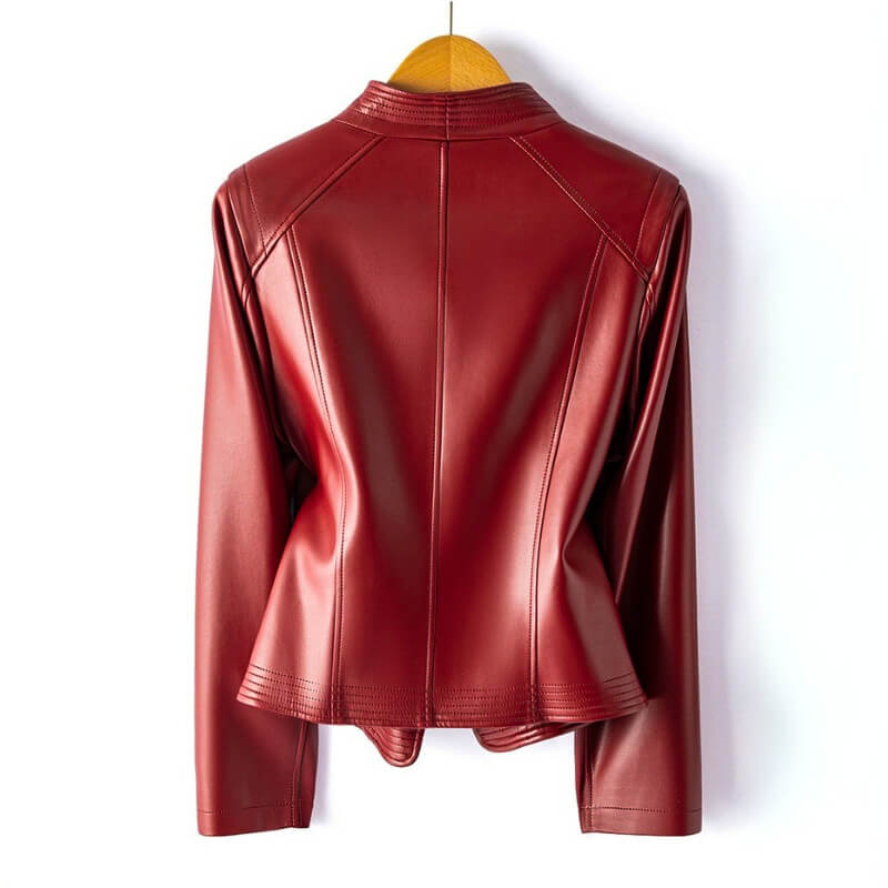 Hellena | Stylish Leather Biker Jacket with Wide Lapel and Asymmetric Zipper
