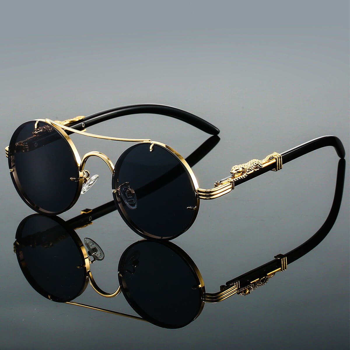 Renly | Retro Round Polarized Sunglasses with Gold Double-Beam Frames