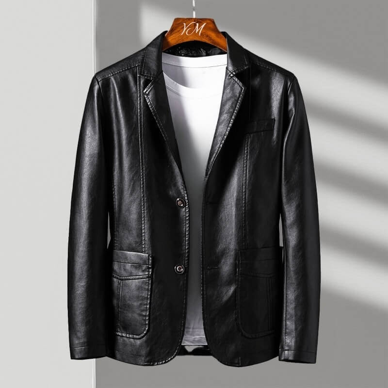 Alessandra | Tailored Faux Leather Jacket with Two-Button Front