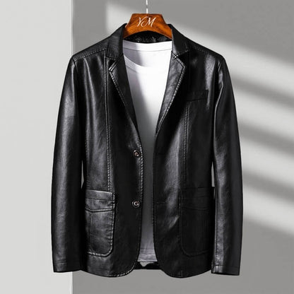Alessandra | Tailored Faux Leather Jacket with Two-Button Front