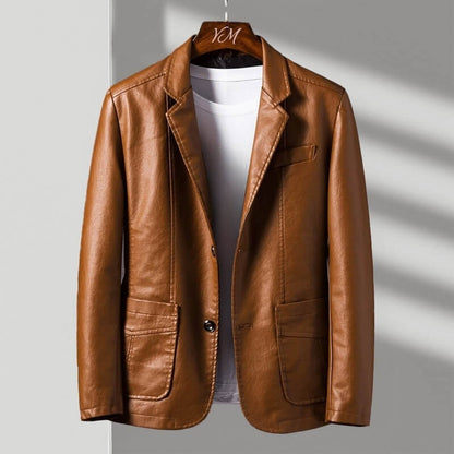 Alessandra | Tailored Faux Leather Jacket with Two-Button Front