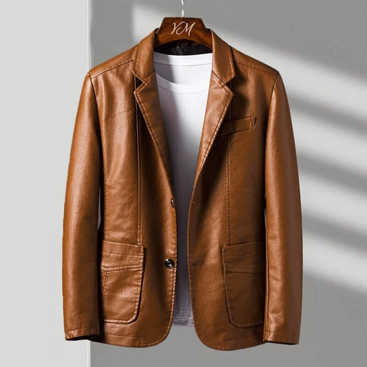 Alessandra | Tailored Faux Leather Jacket with Two-Button Front
