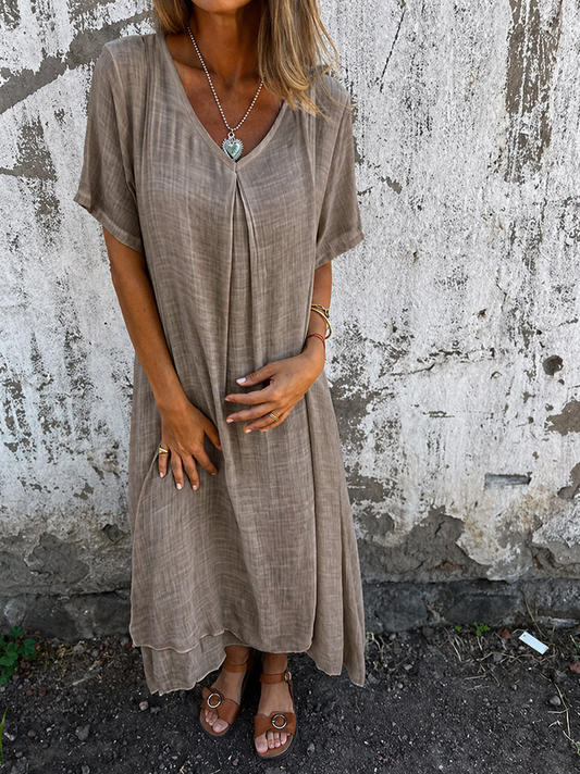 Amy | Relaxed Loose V Neck Casual Maxi Dress with Flowy Drape