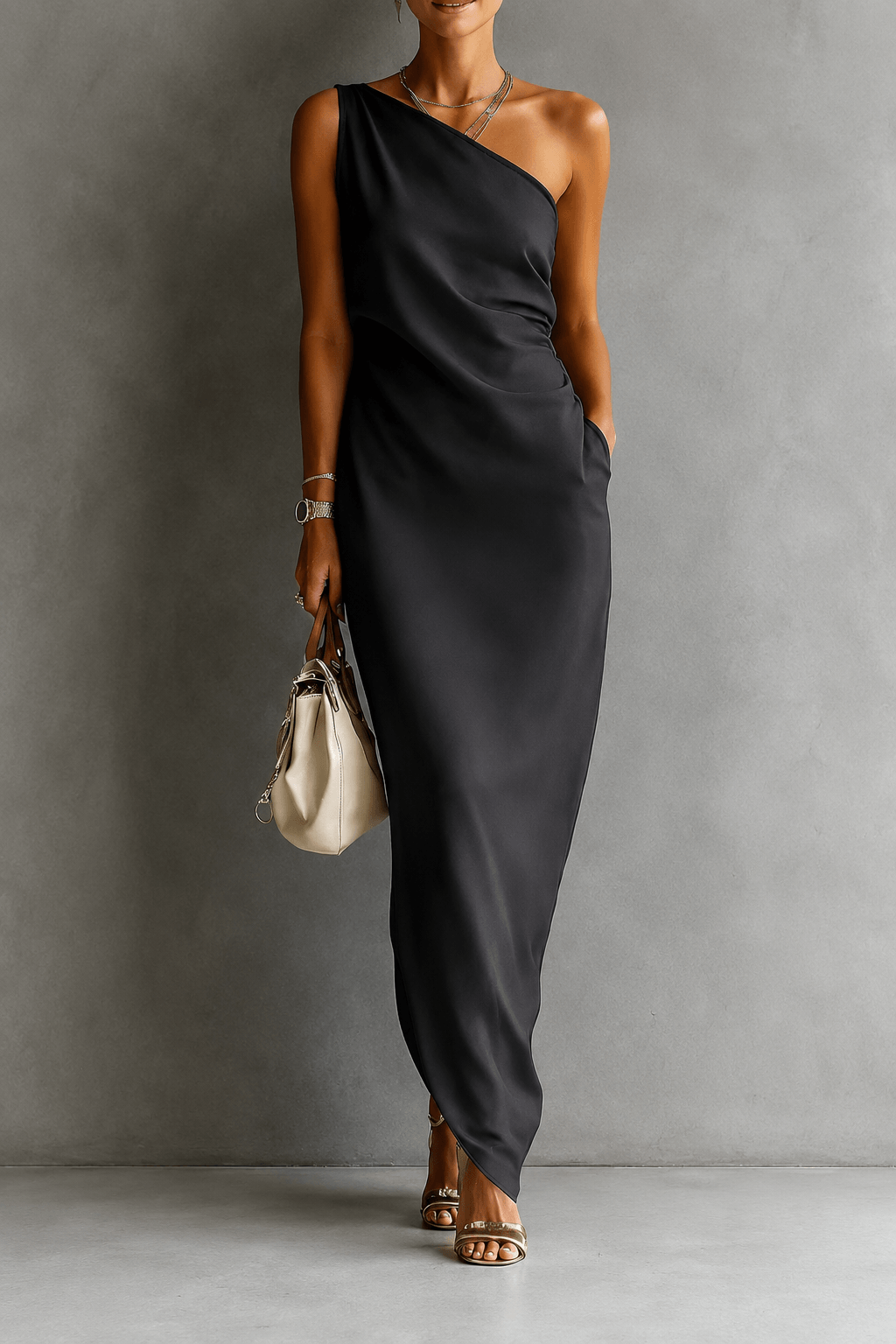 Olivia | One Shoulder Elegant Sleeveless Satin Maxi Dress