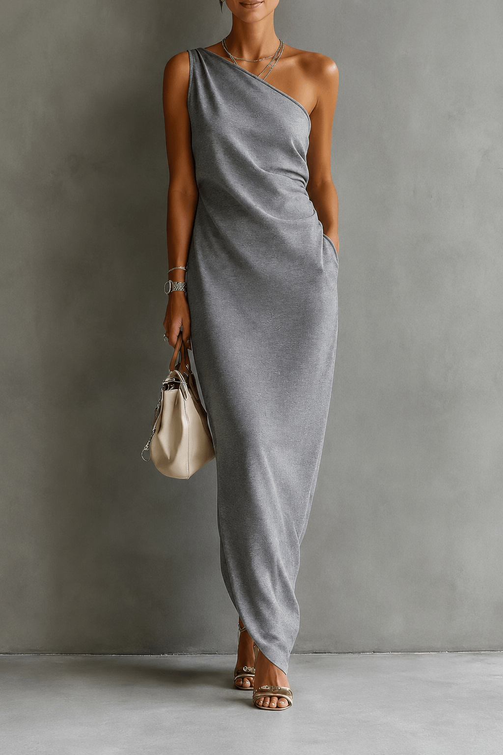 Olivia | One Shoulder Elegant Sleeveless Satin Maxi Dress