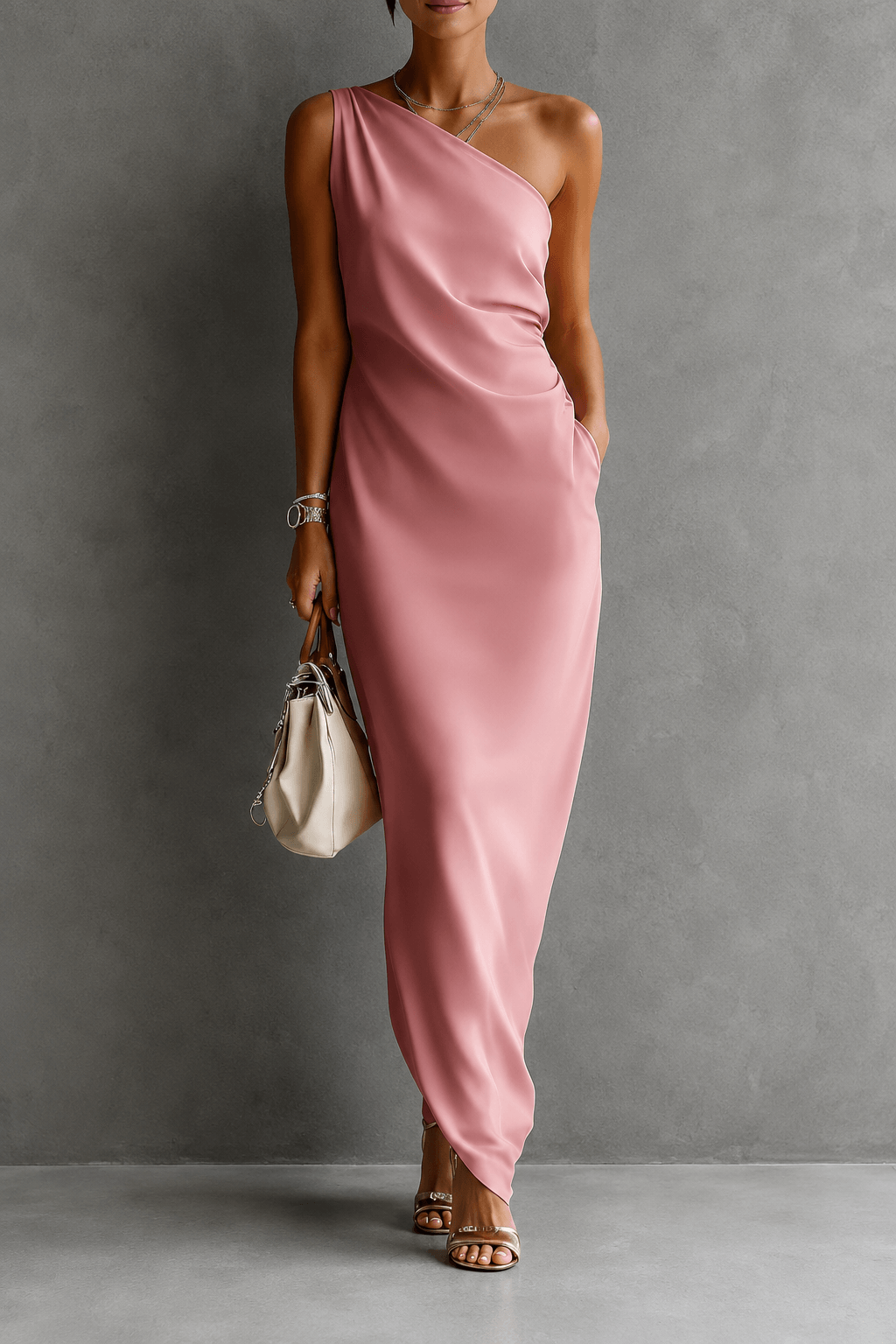 Olivia | One Shoulder Elegant Sleeveless Satin Maxi Dress