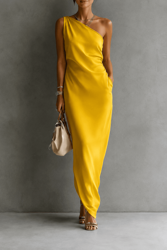 Olivia | One Shoulder Elegant Sleeveless Satin Maxi Dress