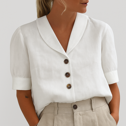 Elara | Relaxed Comfy Cotton-Linen Casual T-Shirt with Sleeves