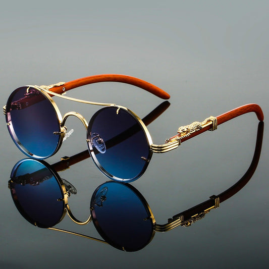 Renly | Retro Round Polarized Sunglasses with Gold Double-Beam Frames