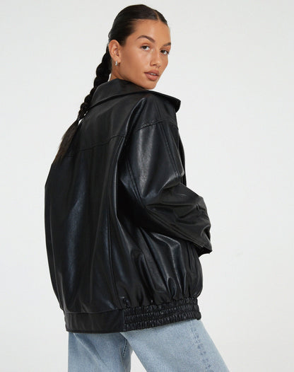 Zada | Relaxed Oversized Leather Bomber Jacket