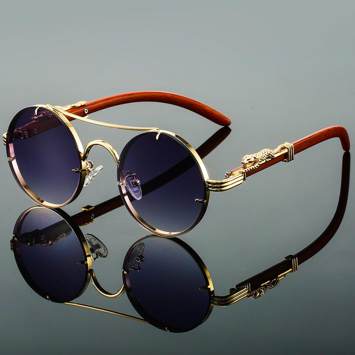 Renly | Retro Round Polarized Sunglasses with Gold Double-Beam Frames