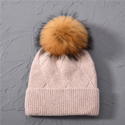 Odessa | Cute Knit Beanie with Pom Pom and Ribbed Cuff