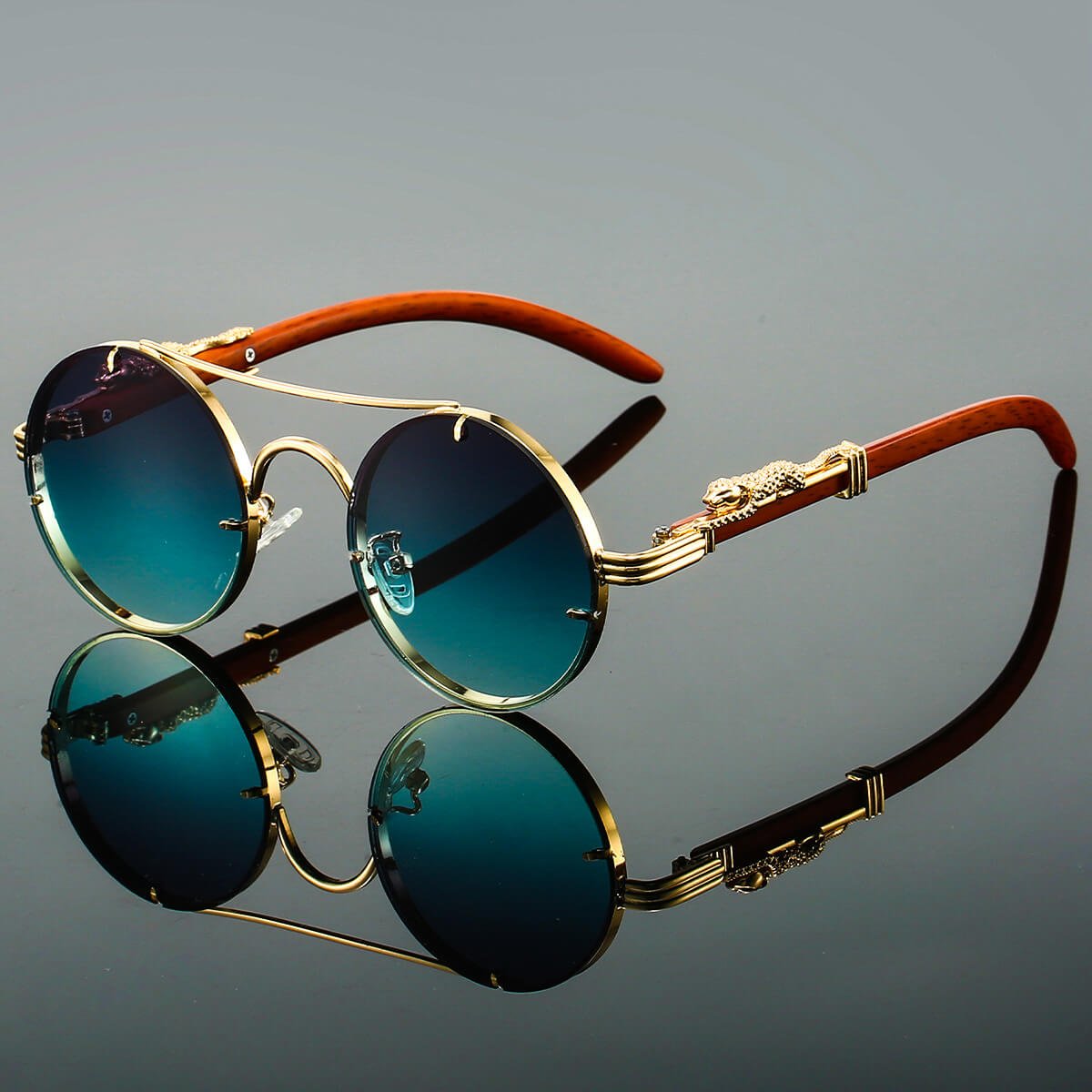 Renly | Retro Round Polarized Sunglasses with Gold Double-Beam Frames
