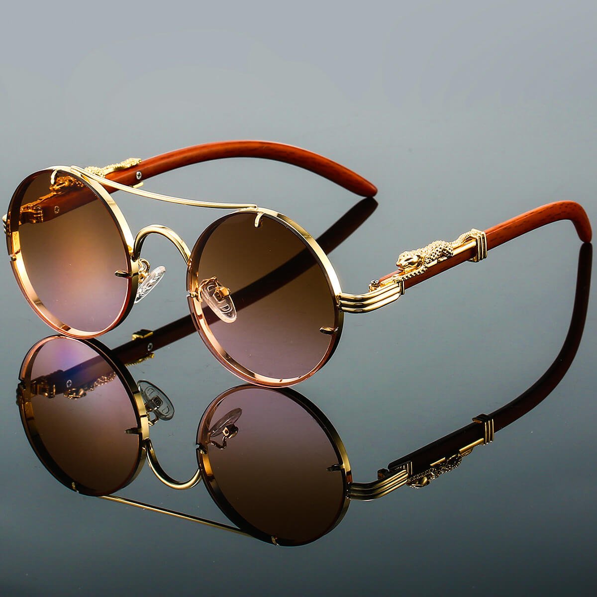 Renly | Retro Round Polarized Sunglasses with Gold Double-Beam Frames