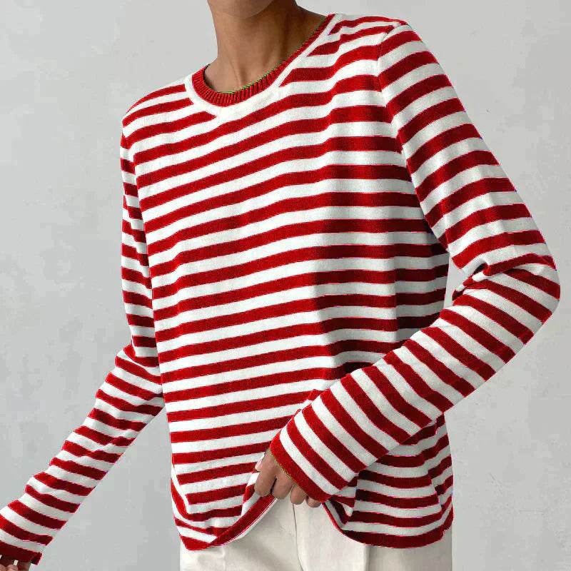 Dana | Elegant Striped Long Sleeve T-Shirt Top with Round Neckline