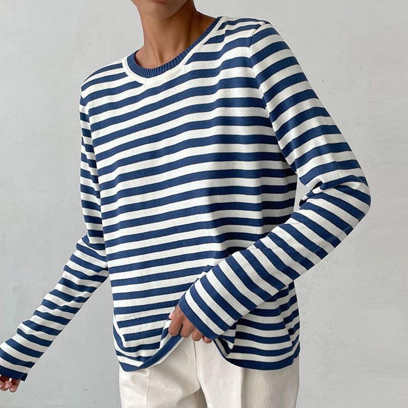 Dana | Elegant Striped Long Sleeve T-Shirt Top with Round Neckline