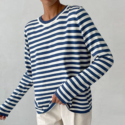 Dana | Elegant Striped Long Sleeve T-Shirt Top with Round Neckline