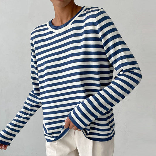Dana | Elegant Striped Long Sleeve T-Shirt Top with Round Neckline
