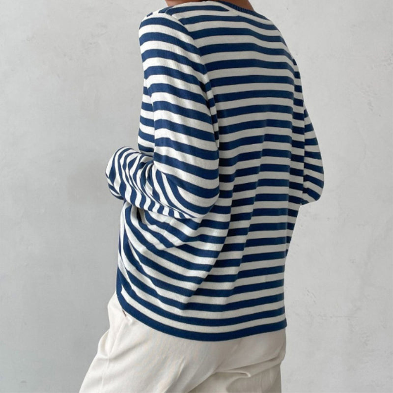 Dana | Elegant Striped Long Sleeve T-Shirt Top with Round Neckline