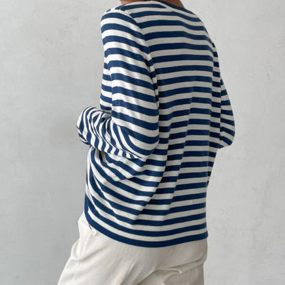 Dana | Elegant Striped Long Sleeve T-Shirt Top with Round Neckline