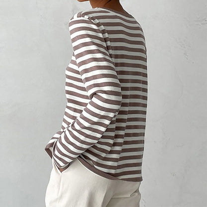 Dana | Elegant Striped Long Sleeve T-Shirt Top with Round Neckline