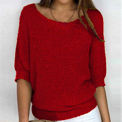 Carla | Wide Neck Knit Sweater with Sleeves