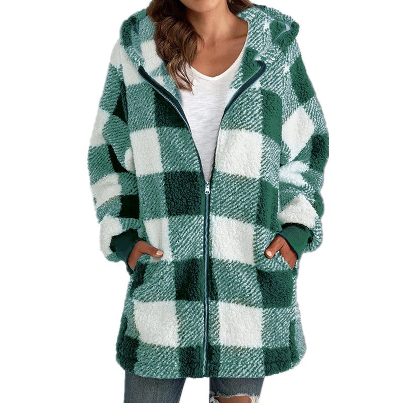 Arabella | Cozy Plaid Fleece Blend Hooded Coat for Fall