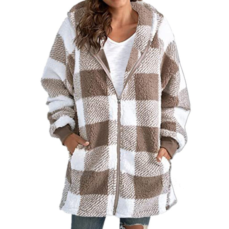 Arabella | Cozy Plaid Fleece Blend Hooded Coat for Fall