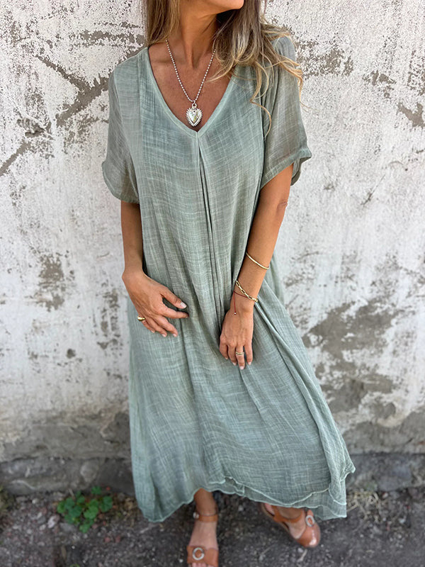 Amy | Relaxed Loose V Neck Casual Maxi Dress with Flowy Drape