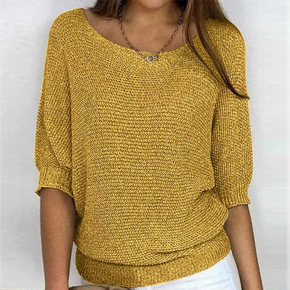 Carla | Wide Neck Knit Sweater with Sleeves