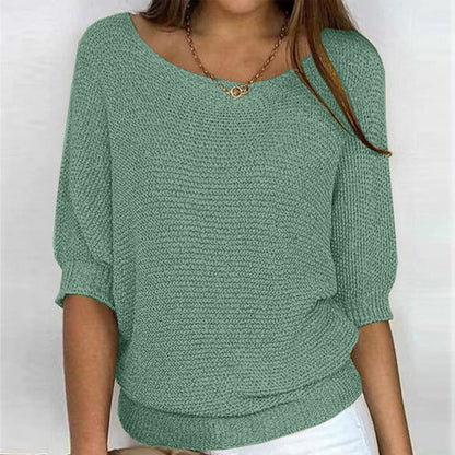 Carla | Wide Neck Knit Sweater with Sleeves