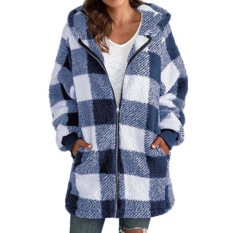 Arabella | Cozy Plaid Fleece Blend Hooded Coat for Fall
