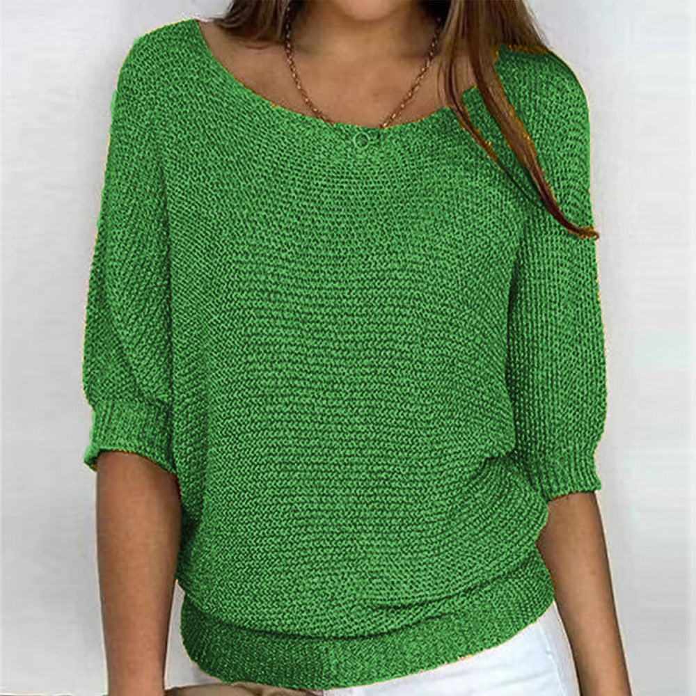 Carla | Wide Neck Knit Sweater with Sleeves