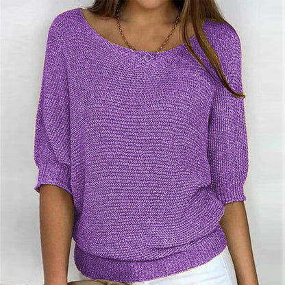 Carla | Wide Neck Knit Sweater with Sleeves