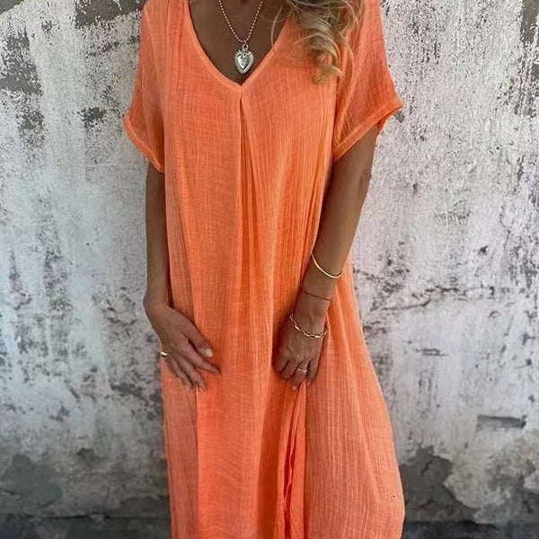 Amy | Relaxed Loose V Neck Casual Maxi Dress with Flowy Drape
