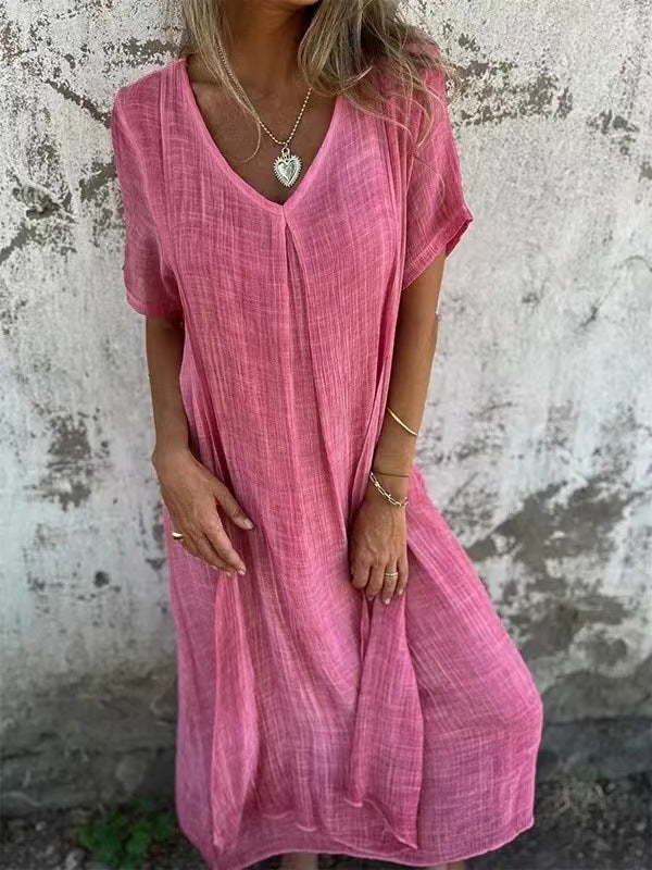 Amy | Relaxed Loose V Neck Casual Maxi Dress with Flowy Drape