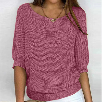 Carla | Wide Neck Knit Sweater with Sleeves