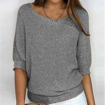 Carla | Wide Neck Knit Sweater with Sleeves