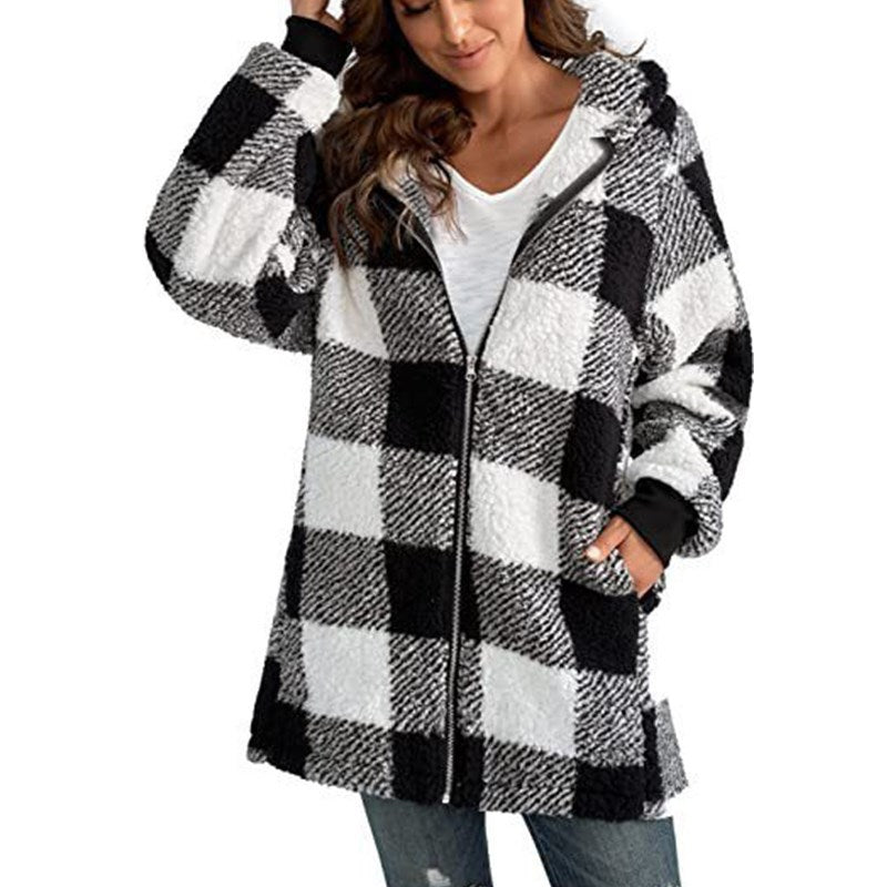 Arabella | Cozy Plaid Fleece Blend Hooded Coat for Fall