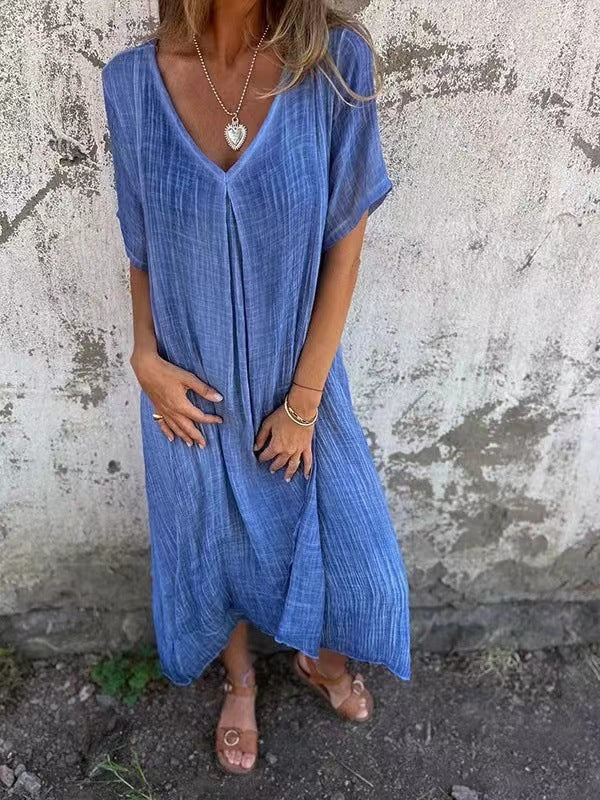 Amy | Relaxed Loose V Neck Casual Maxi Dress with Flowy Drape