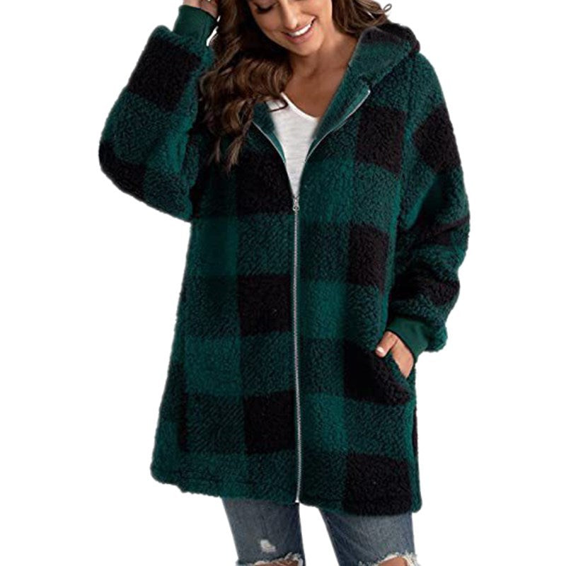 Arabella | Cozy Plaid Fleece Blend Hooded Coat for Fall