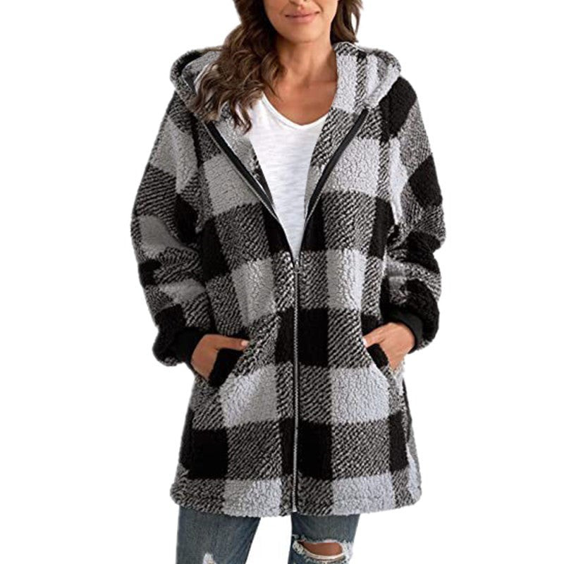 Arabella | Cozy Plaid Fleece Blend Hooded Coat for Fall