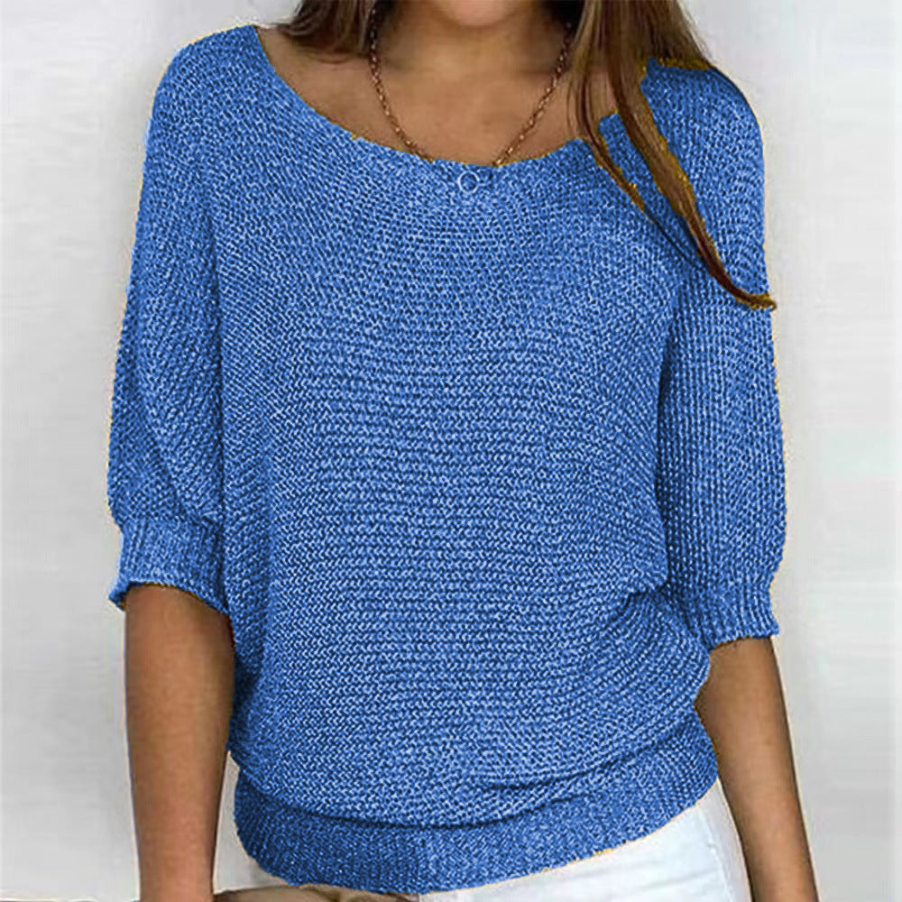 Carla | Wide Neck Knit Sweater with Sleeves